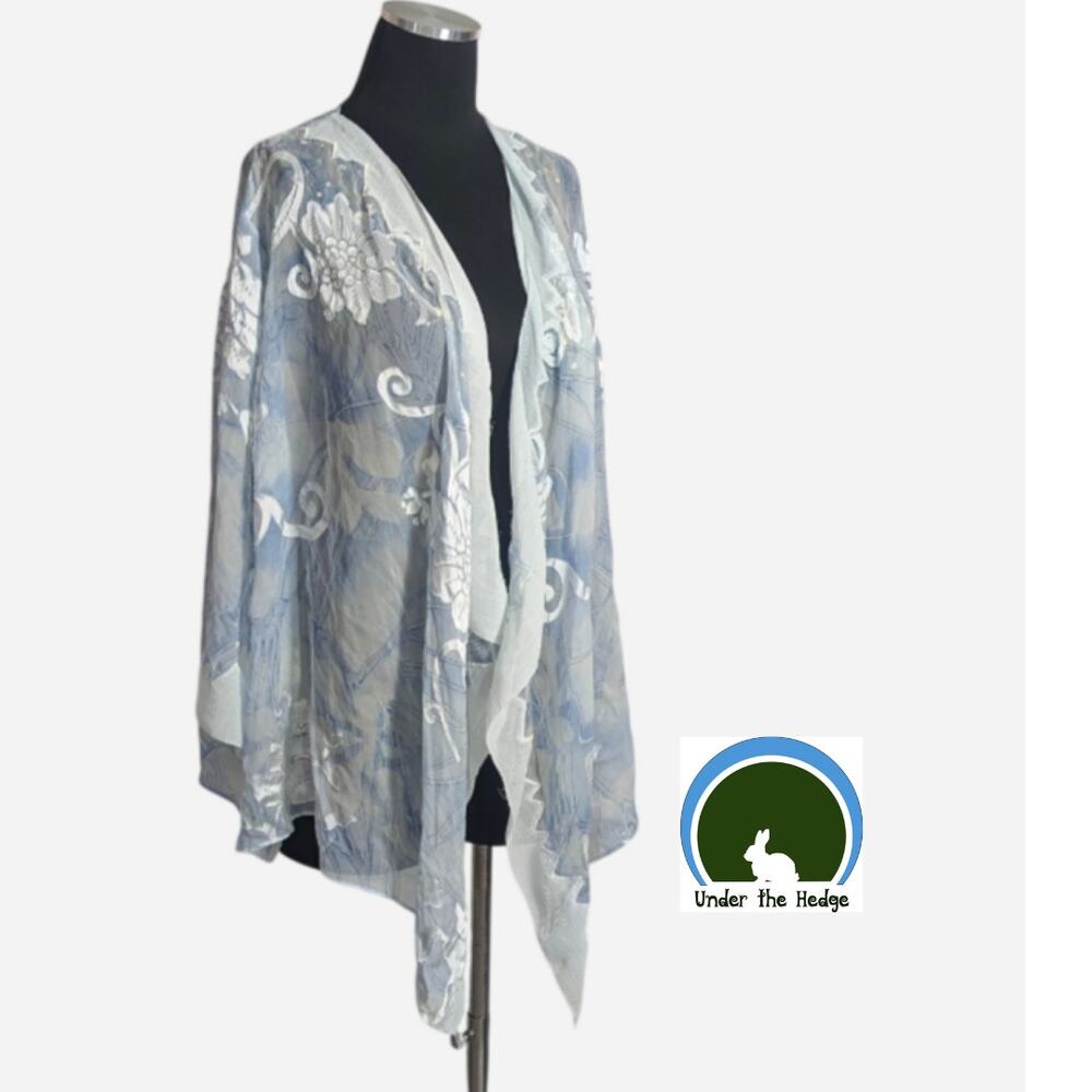 NWoT Chesca Pastel Blue Sheer Silk Blend Embellished Kimono Cover Up Sz 3 16/18